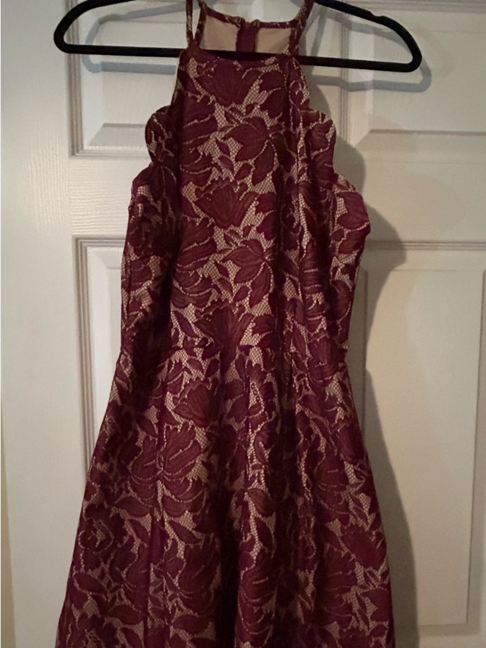 Charlotte Russe Burgundy Lace Halter Dress with Cream Lining